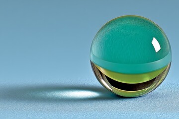 Aufkleber - Colorful glass sphere with reflection and shadow on a smooth blue surface during daytime