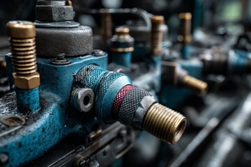 Leinwandbilder - Close-up view of industrial machinery components showcasing intricate details and craftsmanship in a workshop setting