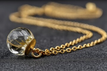 Aufkleber - Elegant gold necklace with crystal pendant displayed on dark textured surface