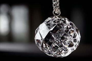 Aufkleber - Beautiful crystal pendant hanging from a delicate chain against a dark background