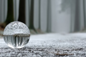 Aufkleber - Crystal ball reflecting trees in a snowy forest during winter morning fog