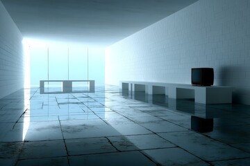 Aufkleber - Modern minimalist interior with dramatic lighting and reflective floor