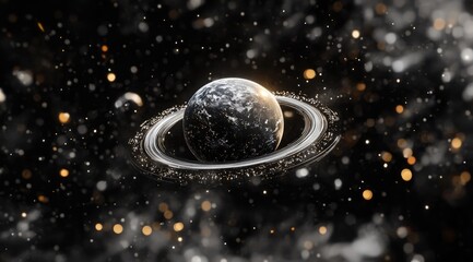 Wall Mural - A ringed planet in a dark, glittering cosmos