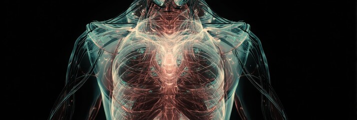 Aufkleber - Glowing Anatomical Overlay Showcasing Detailed Human Body Structures With a Center Fade-Out Effect