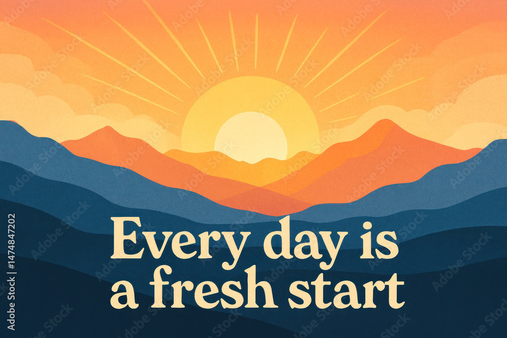 Every day is a fresh start inspiring sunrise illustration over ...