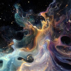 Wall Mural - Abstract Cosmic Nebula with Gold and Purple Swirls