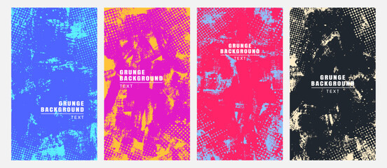 Wall Mural - vector illustration. cool bright wallpapers with paint brush strokes and halftone texture. hand draw