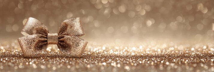 Leinwandbilder - Shiny Foil Bow Floating Amidst Sparkling Background With Blank Space for Text