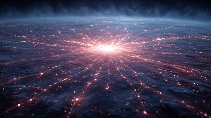 Aufkleber - Network of Light: Abstract Glowing Connections Radiating from a Central Point in Deep Space