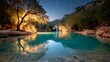 © Phurichai - Tranquil Night View of a Serene Waterfall by a Calm Lake Under Starry Sky