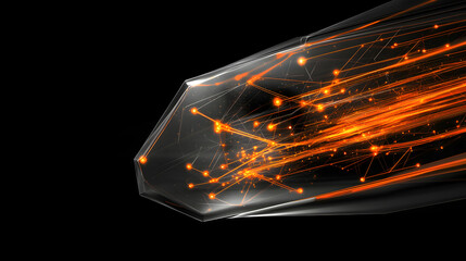 Geometric lines accelerate inside transparent object over black background
