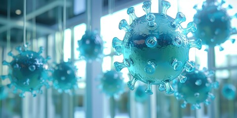 Wall Mural - bizarre alien-inspired virus designs suspended in a sterile bright environment.