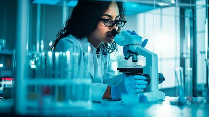 Poster - Scientist using a microscope in a lab