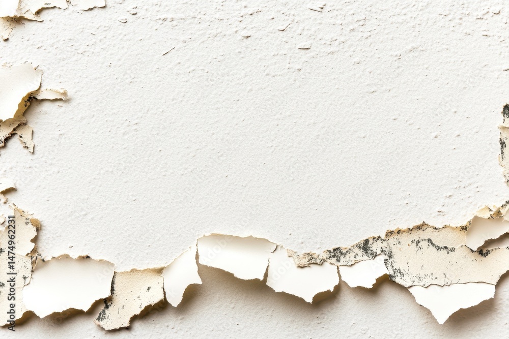 Peeling paint on a light beige wall, showing an aged surface with ...