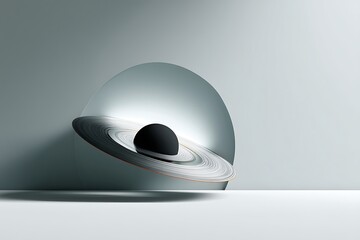 Wall Mural - A minimalist 3D rendering of a planet with rings, set against a muted gray backdrop, evokes a sense of cosmic wonder.