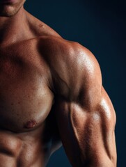Aufkleber - Close-up View of Well-Defined Biceps During a Workout Session With Dramatic Side Lighting in a Fitness Environment