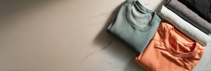 Aufkleber - Folded Workout Clothes on Neutral Surface Ready for Fitness Activities During Morning Workout Routine
