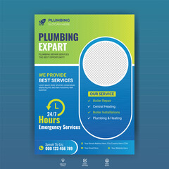 plumbing service social media post vector with red and yellow colors. handyman business promotional 