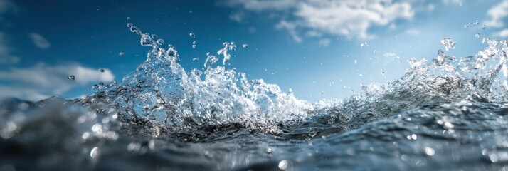 Poster - Close-up of Fish Tail Splashing in Water Under Clear Blue Sky With Clouds