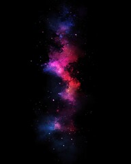 Wall Mural - abstract cosmic nebula exploding with pink red and blue hues on black background vertical view for s