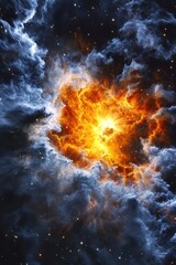 Wall Mural - dramatic space nebula explosion with clouds and stars in deep space vertical composition
