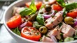 © rahma - Invigorating tuna salad with fresh basil, tomatoes and olives recipe