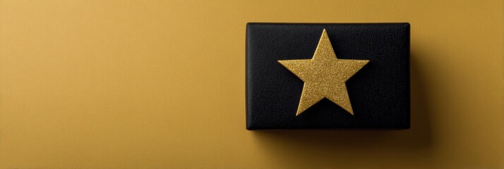 Poster - Minimal Black Gift Box Adorned With a Gold Star Creates an Elegant Display in Negative Space