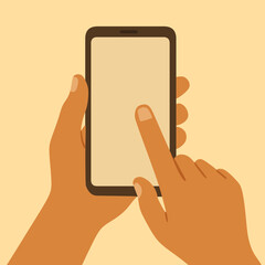 flat mockup design of hand holding mobile phone clicking
