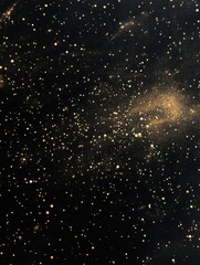 Wall Mural - golden glitter stars on black background, abstract night sky, celestial dust, overhead studio shot, 