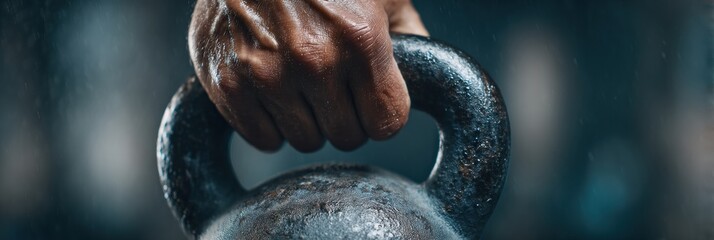 Aufkleber - Powerful Grip on Heavy Kettlebell Captures Dedication in Fitness Training During an Intense Workout Session at a Gym Environment