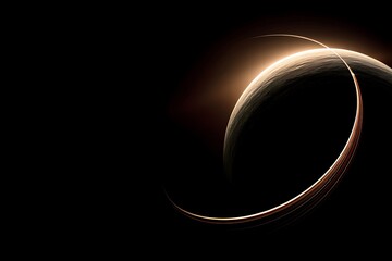 Wall Mural - A golden planet with rings orbiting in the vast darkness of space, creating a captivating cosmic scene with abstract elements