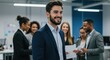 © Stocksy - Smiling man in suit with diverse colleagues in a modern office setting.