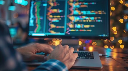 Man programmer software development working with laptop computer