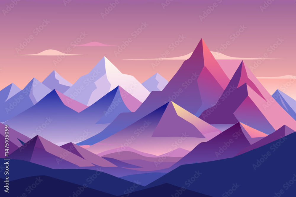 Abstract Purple and Pink Mountain Range Landscape Illustration Stock ...
