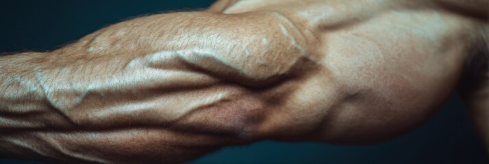 Aufkleber - Close-up of Arm Veins and Muscle Under Tension With Blurred Background During Intense Workout