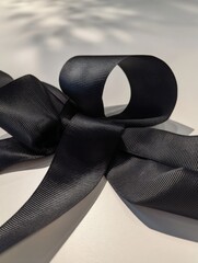 Leinwandbilder - Elegant Black Ribbon Arrangement Showcasing Luxurious Texture and Shadowed Edge in a Well-Lit Indoor Setting