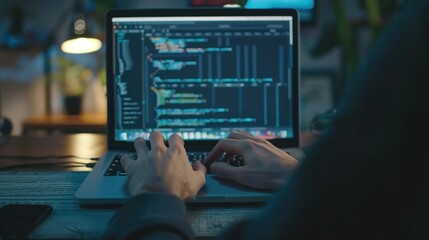 Man programmer software development working with laptop computer