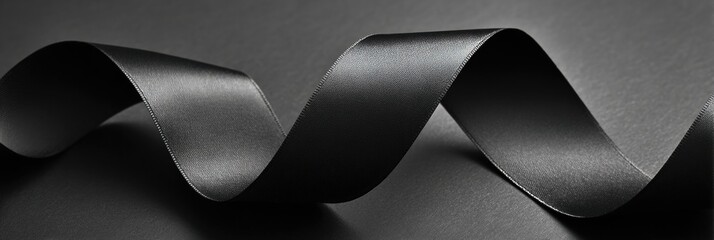 Aufkleber - Elegant Black Ribbon With Shadowed Edge Flowing Gracefully on a Smooth Surface for Stylish Decoration