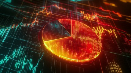Leinwandbilder - A creative financial graph with a pie chart overlaying a line graph, showcasing different aspects of business data, designed with a professional aesthetic.