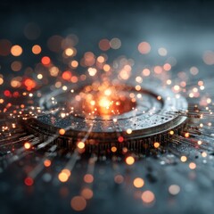 Poster - Abstract Tech Core: A Glimpse into the Future of Innovation with Glowing Particle Streams.