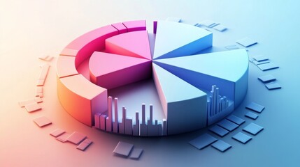 Poster - A stunning D pie chart with intricately designed segments, set against a gradient backdrop, emphasizing the complexity and richness of financial data.