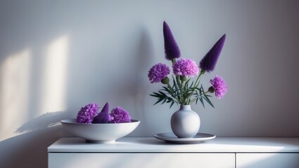 Aufkleber - Beautiful ikebana floral art in a bowl on a table beside the wall