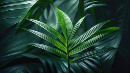Aufkleber - Detailed view of botanical textures featuring green palm leaves for aesthetic nature design