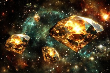 Wall Mural - diamonds floating in outer space against starry nebula background abstract concept art