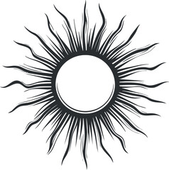 Wall Mural - black and white abstract sun illustration with radiant, wavy rays representing light and energy