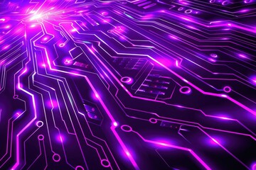 Poster - a glowing, purple circuit board with intricate electronic pathways and bright light effects.