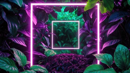Poster - Radiant and fresh green leaves with square illumination.