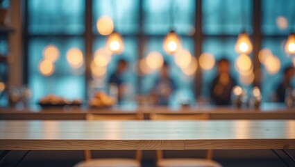 Aufkleber - Clean wooden tabletop against a blurry kitchen window backdrop, perfect for display and interior design banners.
