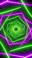 Canvas Print - hypnotic neon spiral tunnel with glowing lines in dark background