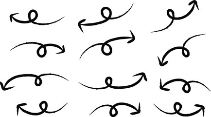 Poster - set of black brush arrow pointer symbol. curve arrow direction pointer symbol vector illustration.